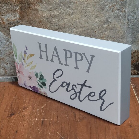 Happy Easter White Block Sign Flower Artwork - Picture 6 of 8